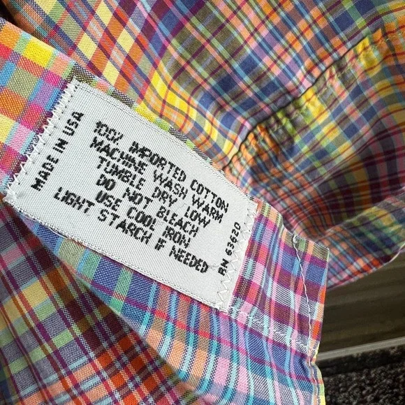 Gitman Brothers Mens Shirt Long Sleeve Button Plaid Colorful Made In USA Large - Picture 8 of 8